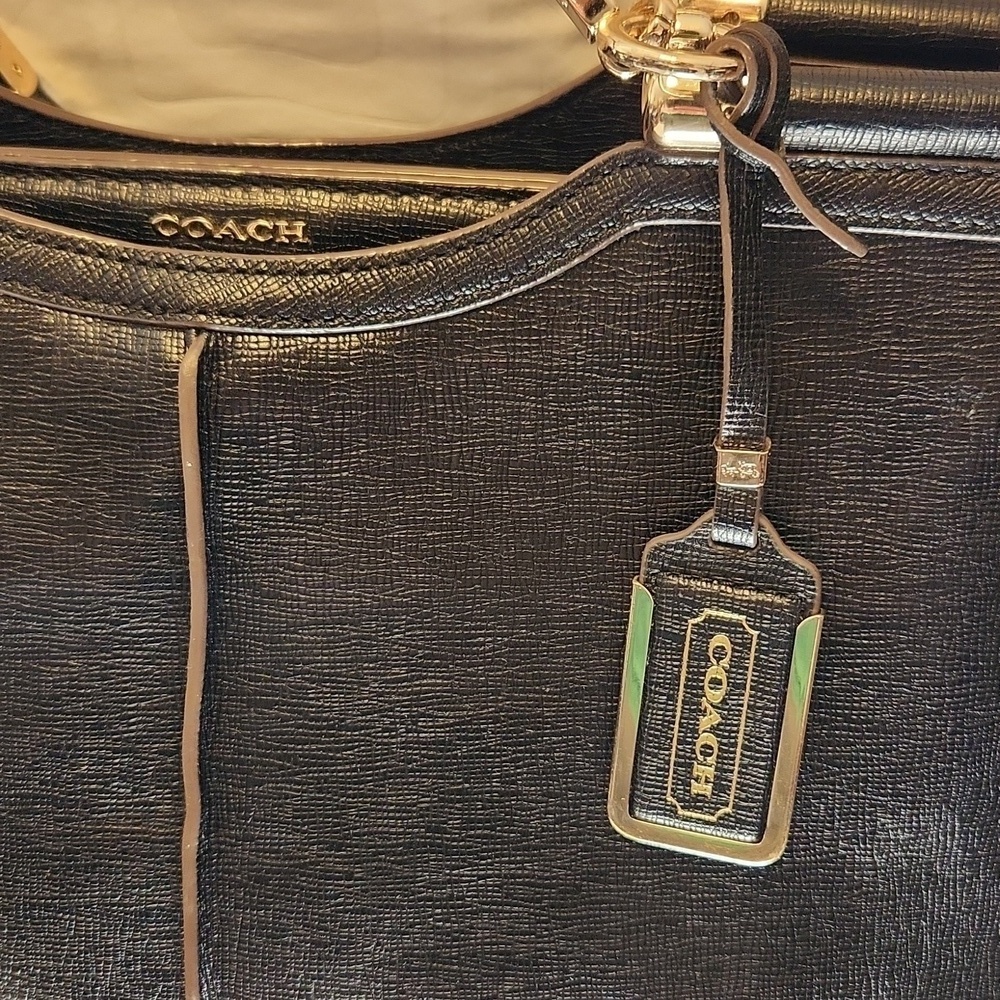COACH Caroline black/brown embossed leather shoulder bag - Picture 7 of 14